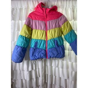OshKosh B'gosh Puffer Jacket Girls 12 Rainbow Colored 100% Polyester Long Sleeve
